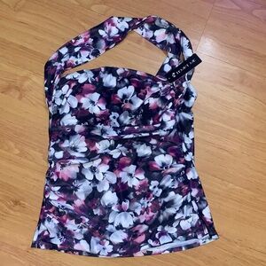 Women’s (L) Tempt Me Tankini Swim Top. Black/Purple/Gray. NWT.